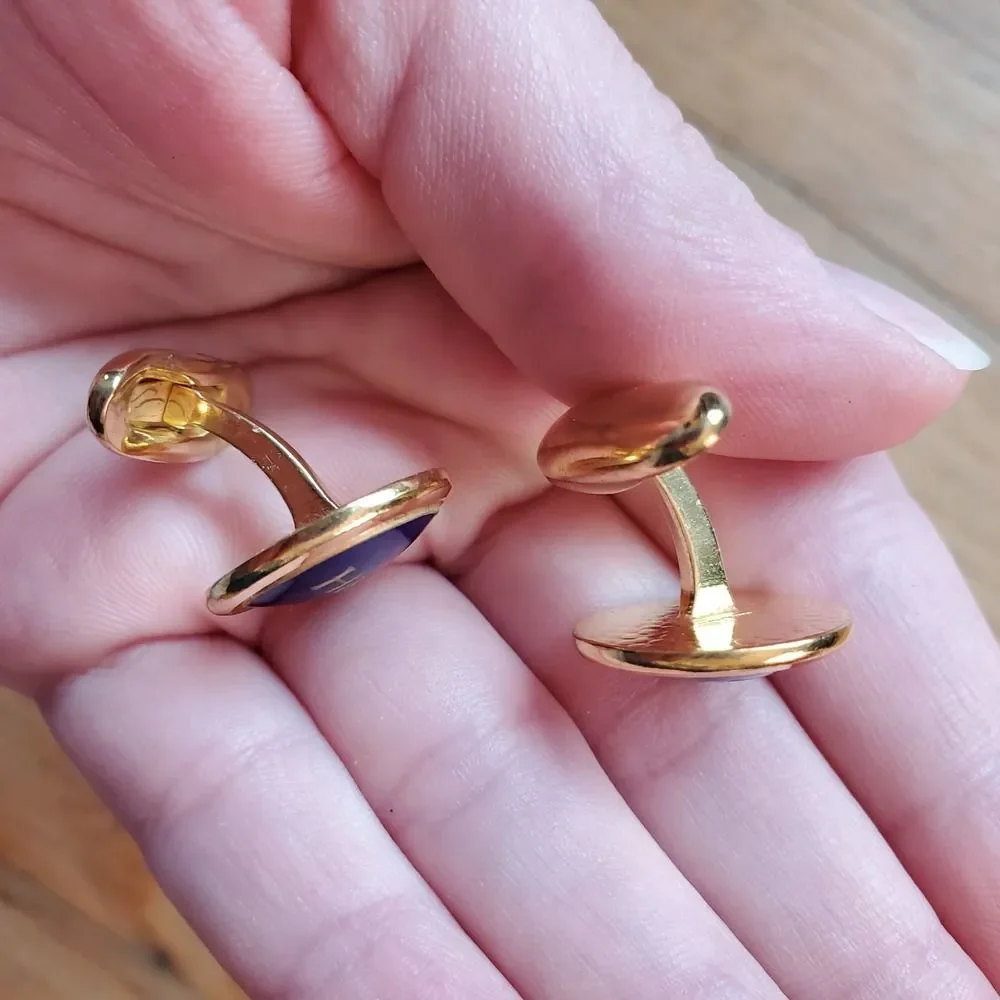 H&Q‎ blue and gold tone Sporrong cufflinks vintage